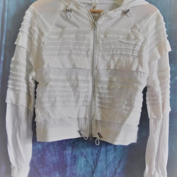 FREE PEOPLE NEW Pippa White Ruffle Double ZIP Jacket S - Picture 7 of 7
